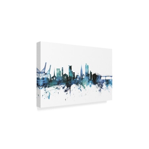 Michael Tompsett 'Southampton England Blue Teal Skyline' Canvas Art,30x47